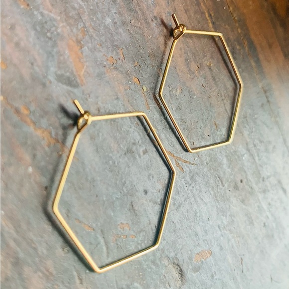 ✨NWT✨18K Gold SET of Hexagon Hoops✨ Handcrafted ✨Artisan✨ Gift for Her✨ - Picture 6 of 7